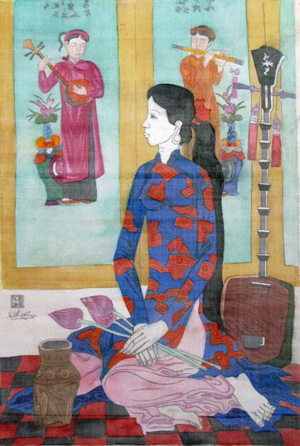 Dong Ho folk painting and girl 88x60cm water color on silk on canvas 2012. p 1.6