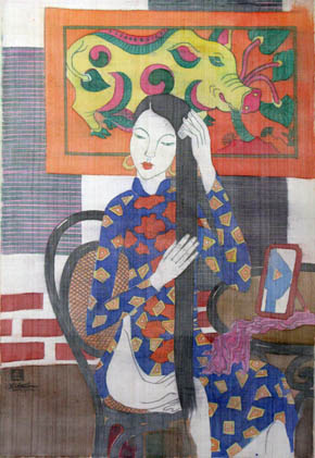 Dong Ho folk painting and girl II 88x60cm water color on silk on canvas 2012. p 1.8