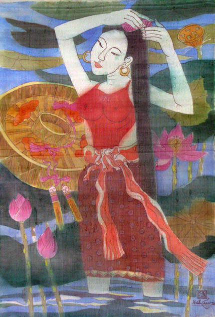 Lotus 88x60cm water color on silk on canvas 2012. p 1.2
