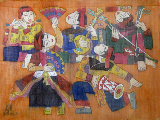 Traditional dancing 80x60cm water color on silk on canvas 2012. p 1.0