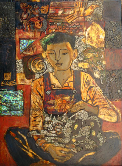 boy and cat 45x60cm lacquer 09. p2.0