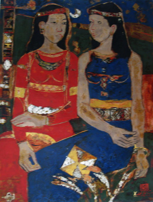 two ethnic girls 45x60cm lacquer 09. p2.5