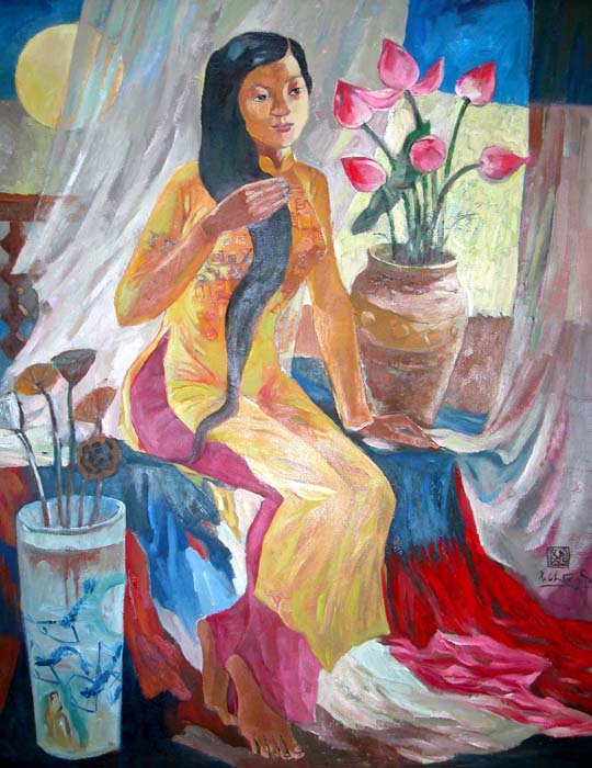 lotus and girl 80x100cm oil (sold)